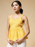 Istyle Can Mustard Jaipuri Cotton Printed Scoop Neck Strappy Sleeveless Top for Women My Store