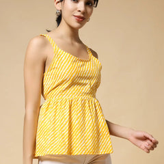 Istyle Can Mustard Jaipuri Cotton Printed Scoop Neck Strappy Sleeveless Top for Women My Store