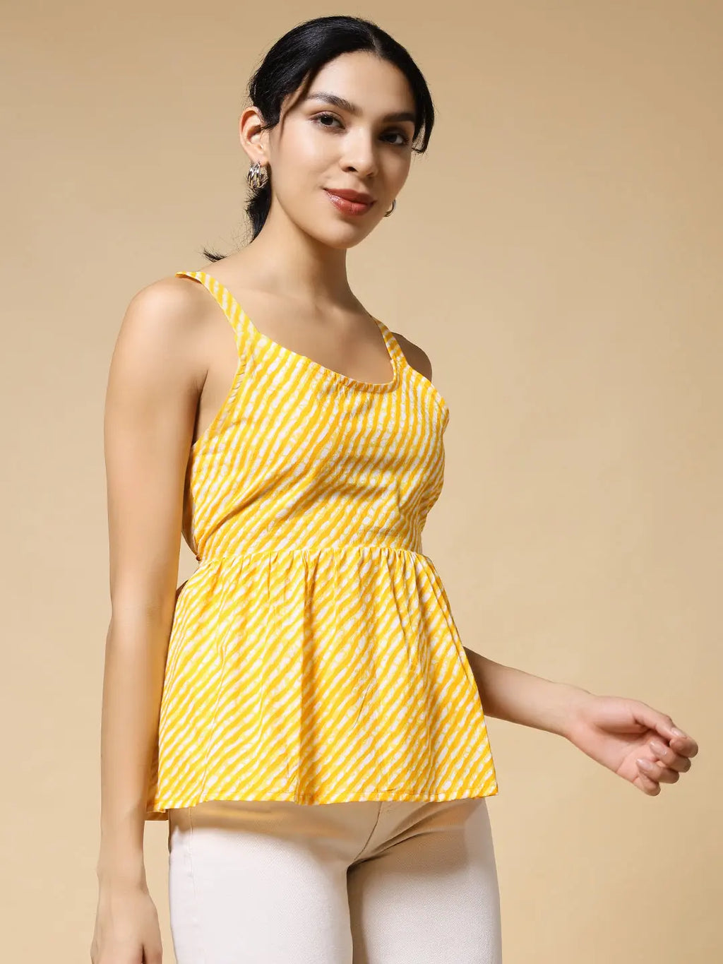 Istyle Can Mustard Jaipuri Cotton Printed Scoop Neck Strappy Sleeveless Top for Women My Store