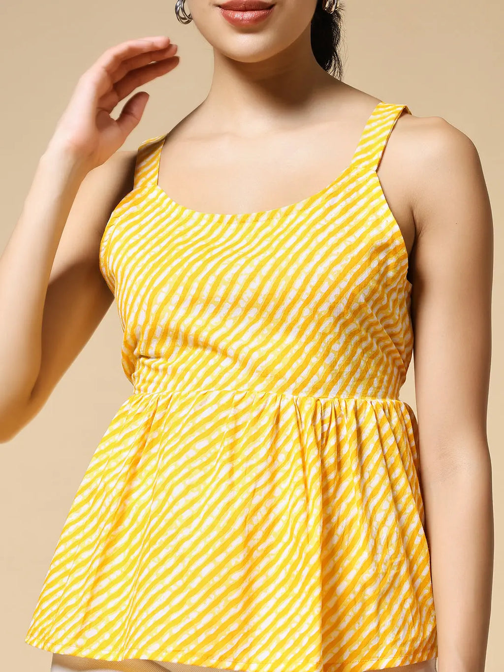 Istyle Can Mustard Jaipuri Cotton Printed Scoop Neck Strappy Sleeveless Top for Women My Store