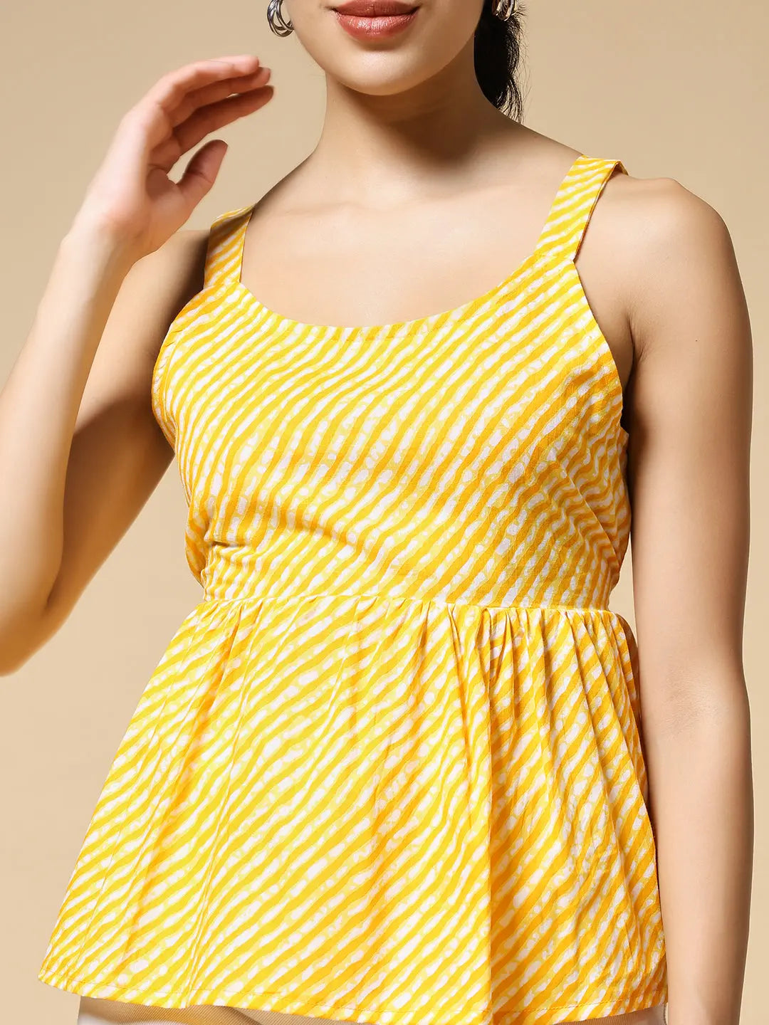 Istyle Can Mustard Jaipuri Cotton Printed Scoop Neck Strappy Sleeveless Top for Women My Store