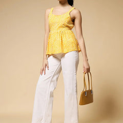 Istyle Can Mustard Jaipuri Cotton Printed Scoop Neck Strappy Sleeveless Top for Women My Store