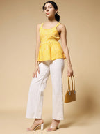 Istyle Can Mustard Jaipuri Cotton Printed Scoop Neck Strappy Sleeveless Top for Women My Store