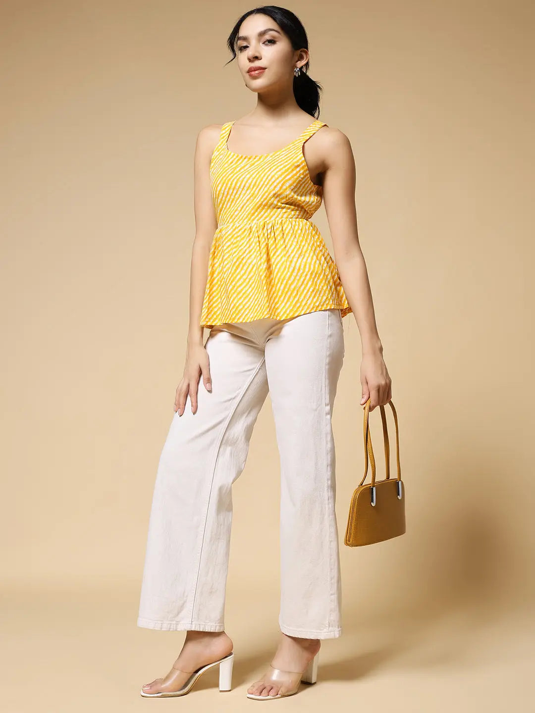 Istyle Can Mustard Jaipuri Cotton Printed Scoop Neck Strappy Sleeveless Top for Women My Store