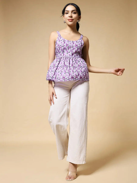 Istyle Can Purple Peacock Motif Jaipuri Cotton Printed Scoop Neck Strappy Sleeveless Top for Women My Store
