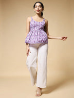 Istyle Can Purple Peacock Motif Jaipuri Cotton Printed Scoop Neck Strappy Sleeveless Top for Women My Store