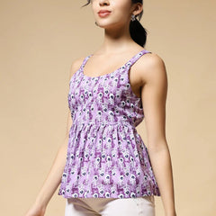 Istyle Can Purple Peacock Motif Jaipuri Cotton Printed Scoop Neck Strappy Sleeveless Top for Women My Store