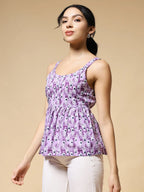 Istyle Can Purple Peacock Motif Jaipuri Cotton Printed Scoop Neck Strappy Sleeveless Top for Women My Store