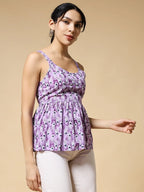 Istyle Can Purple Peacock Motif Jaipuri Cotton Printed Scoop Neck Strappy Sleeveless Top for Women My Store