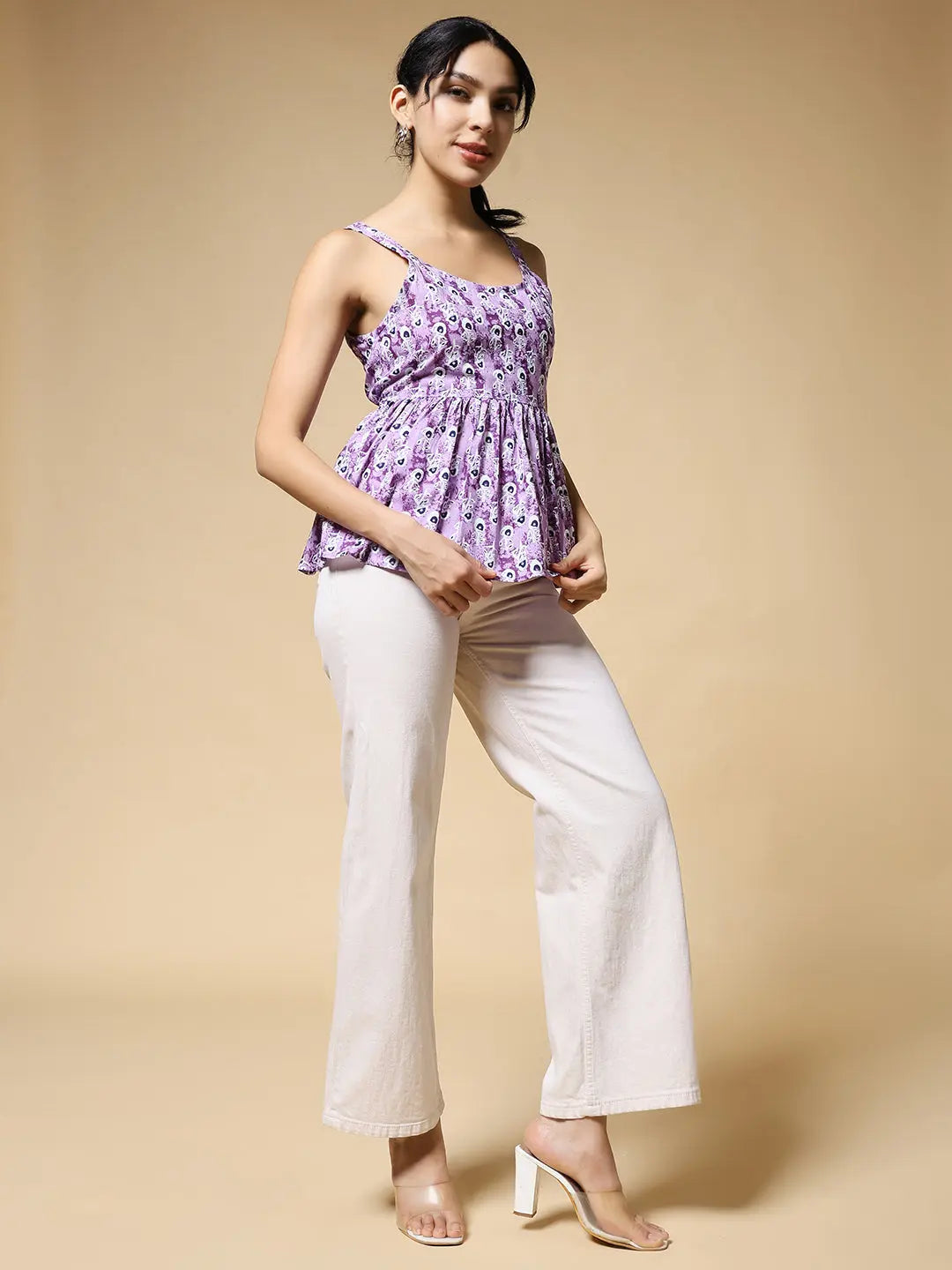 Istyle Can Purple Peacock Motif Jaipuri Cotton Printed Scoop Neck Strappy Sleeveless Top for Women My Store