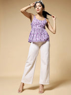 Istyle Can Purple Peacock Motif Jaipuri Cotton Printed Scoop Neck Strappy Sleeveless Top for Women My Store