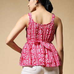Istyle Can Pink Tribal Geometric Jaipuri Cotton Printed Scoop Neck Strappy Sleeveless Top for Women My Store