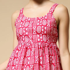 Istyle Can Pink Tribal Geometric Jaipuri Cotton Printed Scoop Neck Strappy Sleeveless Top for Women My Store