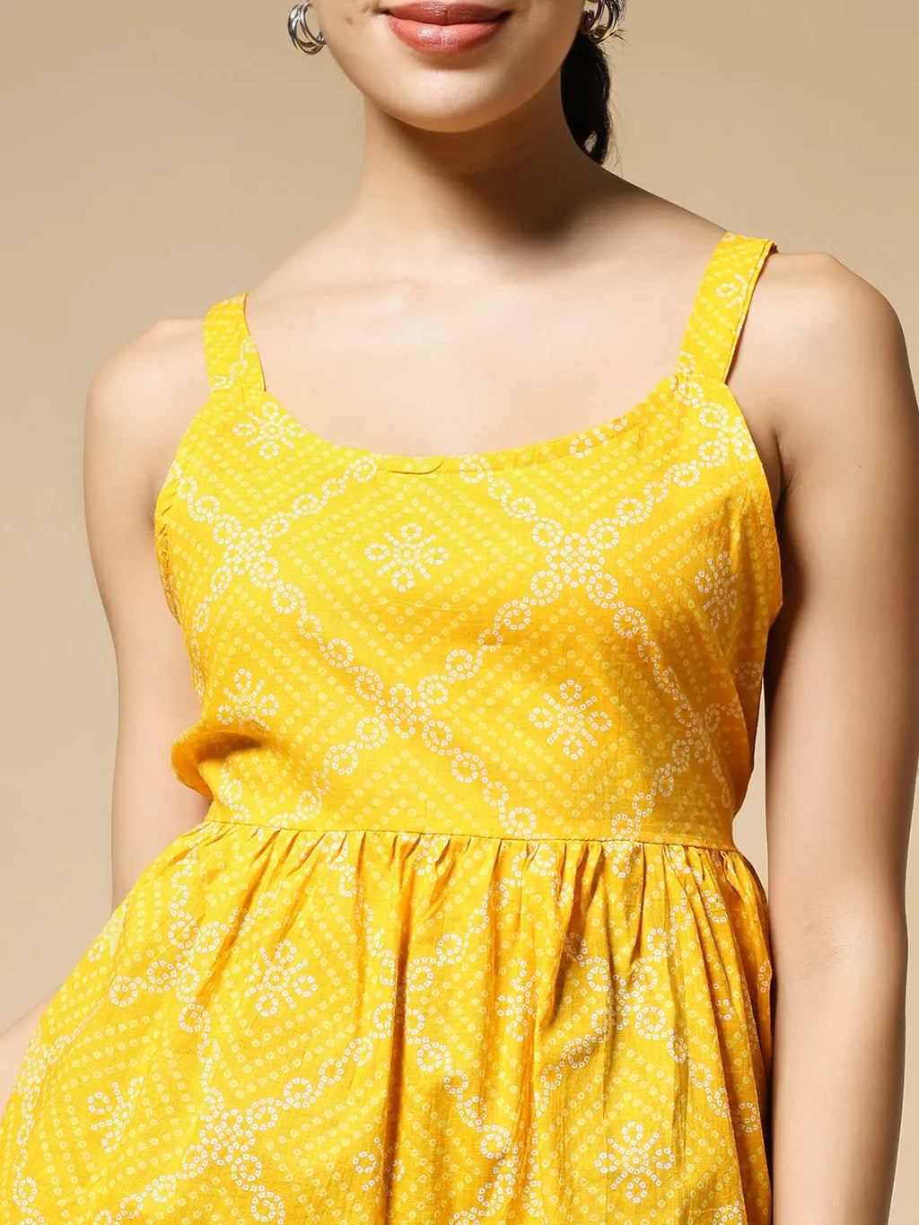 Istyle Can Bandhej Yellow Jaipuri Cotton Printed Scoop Neck Strappy Sleeveless Top for Women My Store