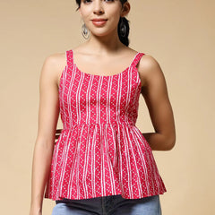 Istyle Can Pink Jaipuri Cotton Printed Scoop Neck Strappy Sleeveless Top for Women My Store
