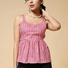 Istyle Can Peach Jaipuri Cotton Printed Scoop Neck Strappy Sleeveless Top for Women My Store