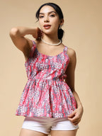 Istyle Can Peach Multicolor Floral Vine Jaipuri Cotton Printed Scoop Neck Strappy Sleeveless Top for Women My Store