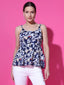 Navy Blue Floral Strappy Sleeveless Peplum Top for Women