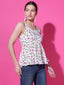 Cream Floral Print Strappy Sleeveless Peplum Top for Women
