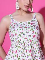 Cream Floral Print Strappy Sleeveless Peplum Top for Women