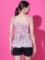 Peach Floral Strappy Sleeveless Peplum Top for Women