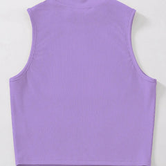 Women's & Girls Lavender Solid Mock Neck Rib/Knit Sleeveless Stretchable Slim Fit Crop Tank Top Istyle Can