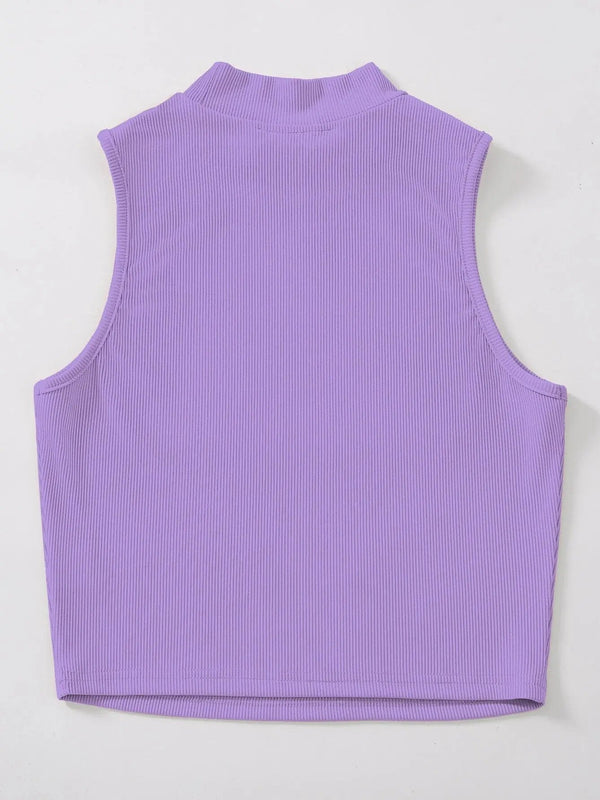 Women's & Girls Lavender Solid Mock Neck Rib/Knit Sleeveless Stretchable Slim Fit Crop Tank Top Istyle Can
