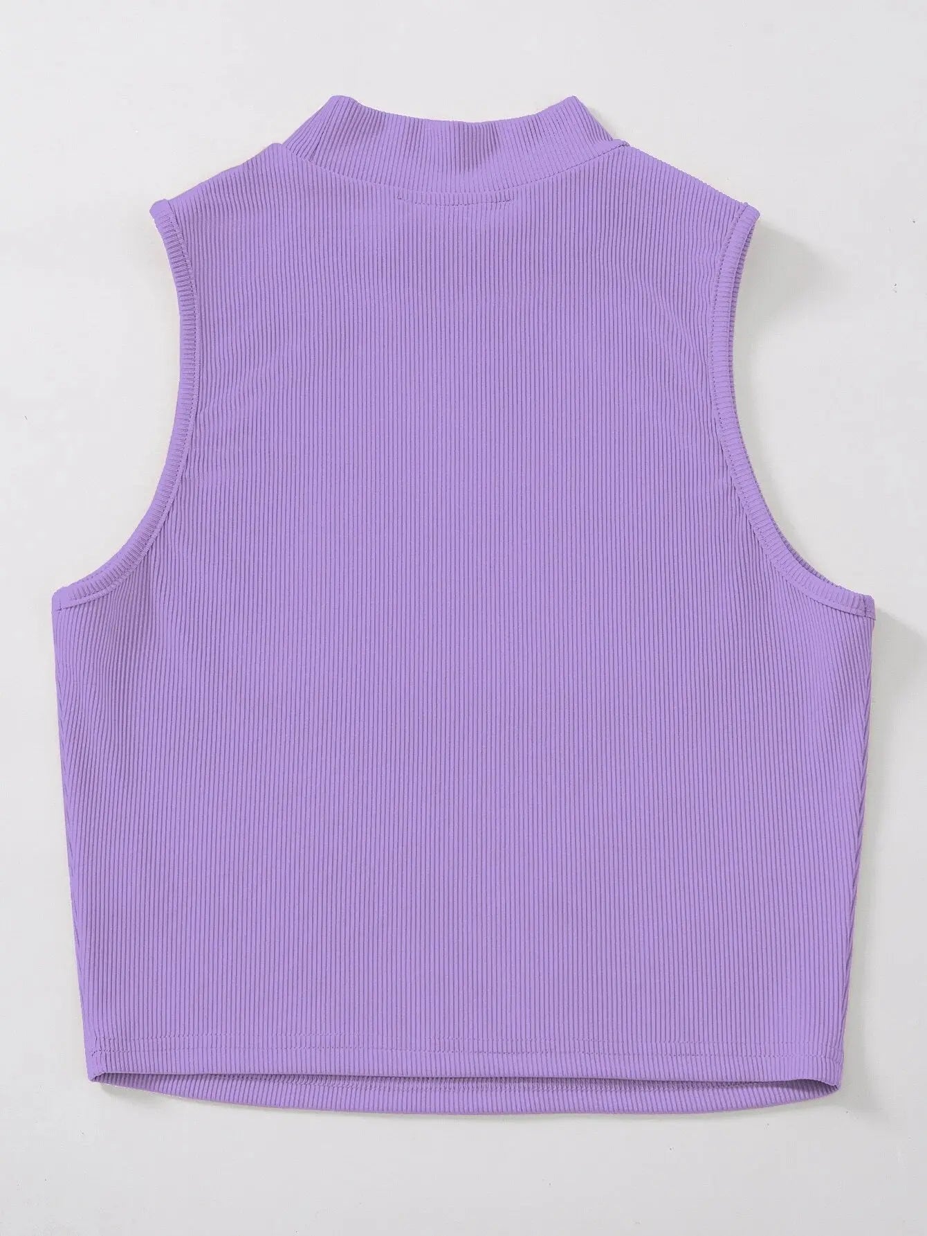 Women's & Girls Lavender Solid Mock Neck Rib/Knit Sleeveless Stretchable Slim Fit Crop Tank Top Secondary image