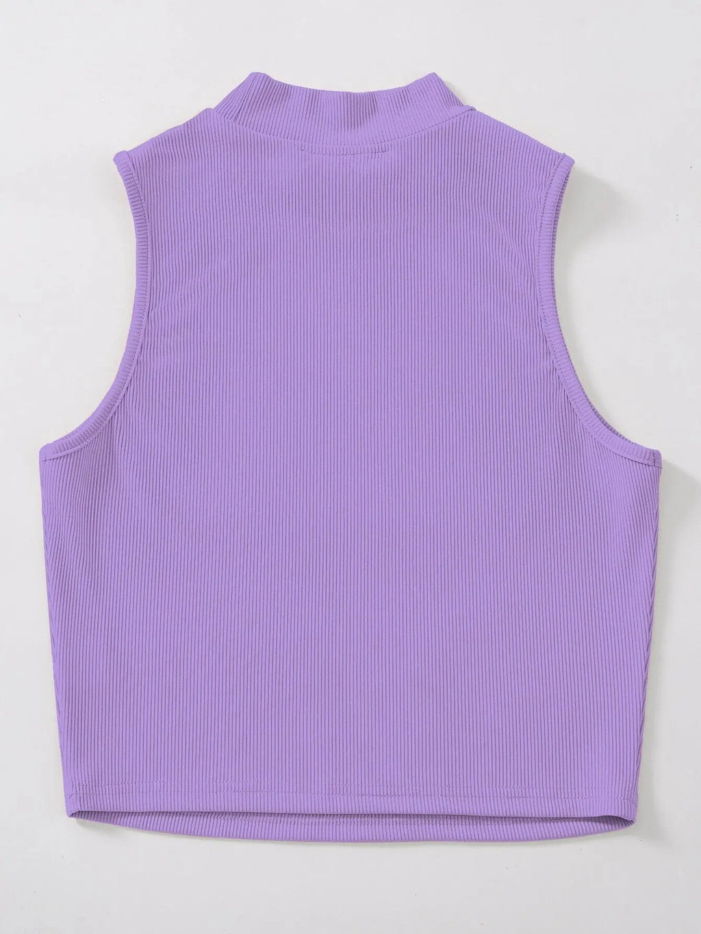 Women's & Girls Lavender Solid Mock Neck Rib/Knit Sleeveless Stretchable Slim Fit Crop Tank Top Istyle Can