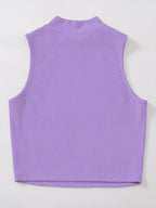 Women's & Girls Lavender Solid Mock Neck Rib/Knit Sleeveless Stretchable Slim Fit Crop Tank Top Istyle Can