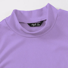Women's & Girls Lavender Solid Mock Neck Rib/Knit Sleeveless Stretchable Slim Fit Crop Tank Top Istyle Can