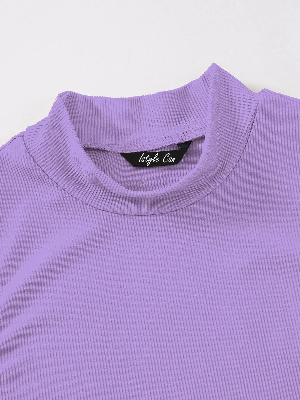 Women's & Girls Lavender Solid Mock Neck Rib/Knit Sleeveless Stretchable Slim Fit Crop Tank Top Istyle Can