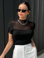 Istyle Can Black Contrast Mesh Mock Neck Tee Istyle Can