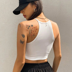 Womens White Solid Ribbed Helter Neck Slim Fit Crop Tank Top Istyle Can