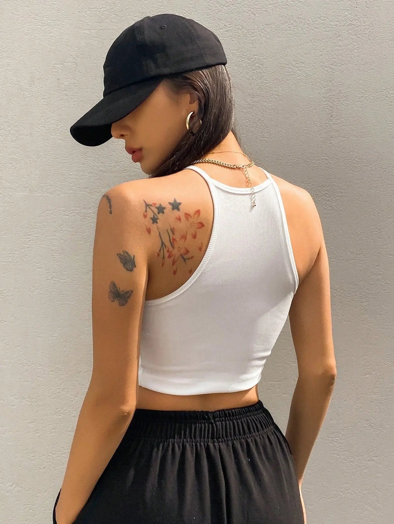 Womens White Solid Ribbed Helter Neck Slim Fit Crop Tank Top Secondary image