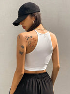 Womens White Solid Ribbed Helter Neck Slim Fit Crop Tank Top Istyle Can