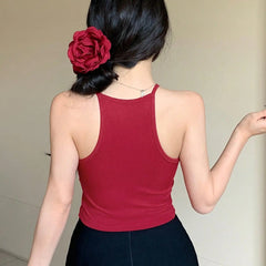 Womens Maroon Solid Ribbed Helter Neck Slim Fit Crop Tank Top Istyle Can