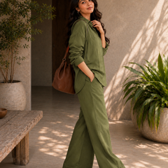 Women's Solid Cotton Co-Ord Set