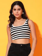 Women's & Girls' Striped Black Ribbed Square Neck Slim Fit Crop Tank Tops Istyle Can