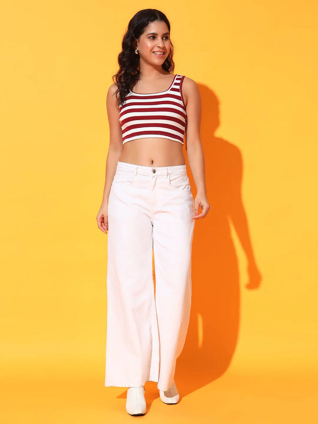 Women's & Girls' Striped Maroon Ribbed Square Neck Slim Fit Crop Tank Tops Istyle Can