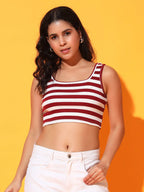 Women's & Girls' Striped Maroon Ribbed Square Neck Slim Fit Crop Tank Tops Istyle Can
