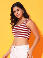 Women's & Girls' Striped Maroon Ribbed Square Neck Slim Fit Crop Tank Tops Istyle Can