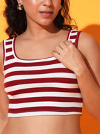 Women's & Girls' Striped Maroon Ribbed Square Neck Slim Fit Crop Tank Tops Istyle Can