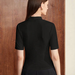 Black Women’s Slim Fit Solid Rib Knit Stretchable Top Istyle Can