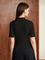 Black Women’s Slim Fit Solid Rib Knit Stretchable Top Istyle Can