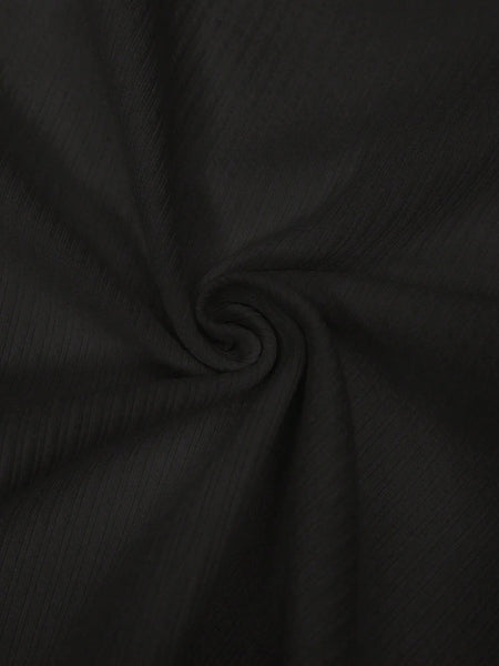 Black Women’s Slim Fit Solid Rib Knit Stretchable Top Istyle Can