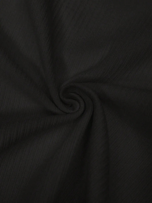 Black Women’s Slim Fit Solid Rib Knit Stretchable Top Istyle Can