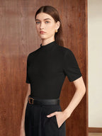 Black Women’s Slim Fit Solid Rib Knit Stretchable Top Istyle Can