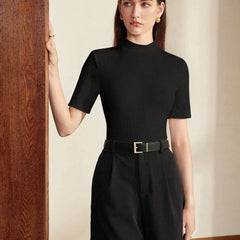 Black Women’s Slim Fit Solid Rib Knit Stretchable Top Istyle Can