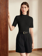 Black Women’s Slim Fit Solid Rib Knit Stretchable Top Istyle Can